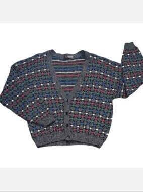 Vintage Scandia Wool Knit Cardigan Relaxed Grandpa Sweater Mens XL Grey Multi